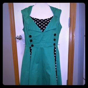 Green Dress Pin Up or 50's Style with polka dots